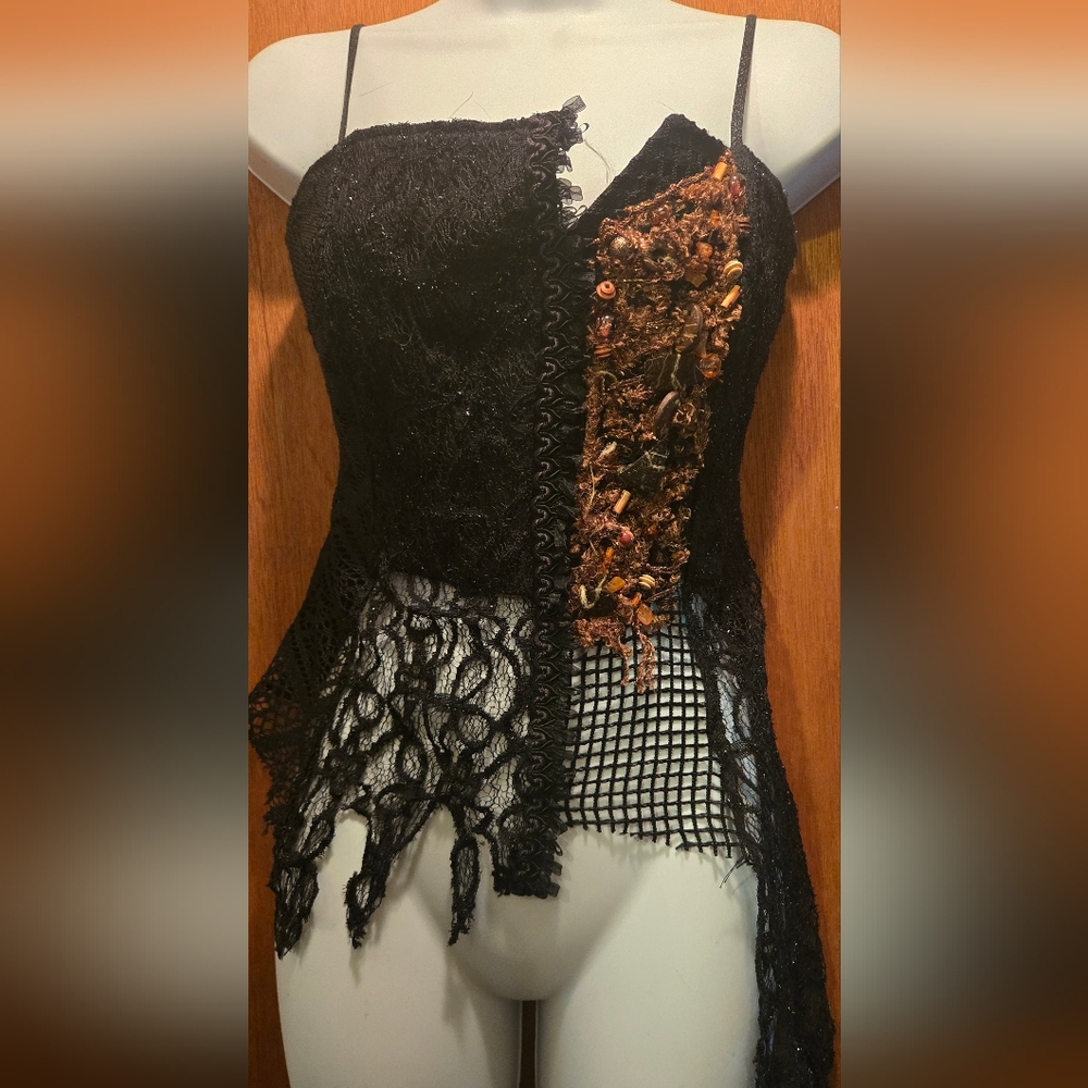 Cat Walk Black Lace Corset Style Women's Camisole Top SzM - Picture 2 of 9